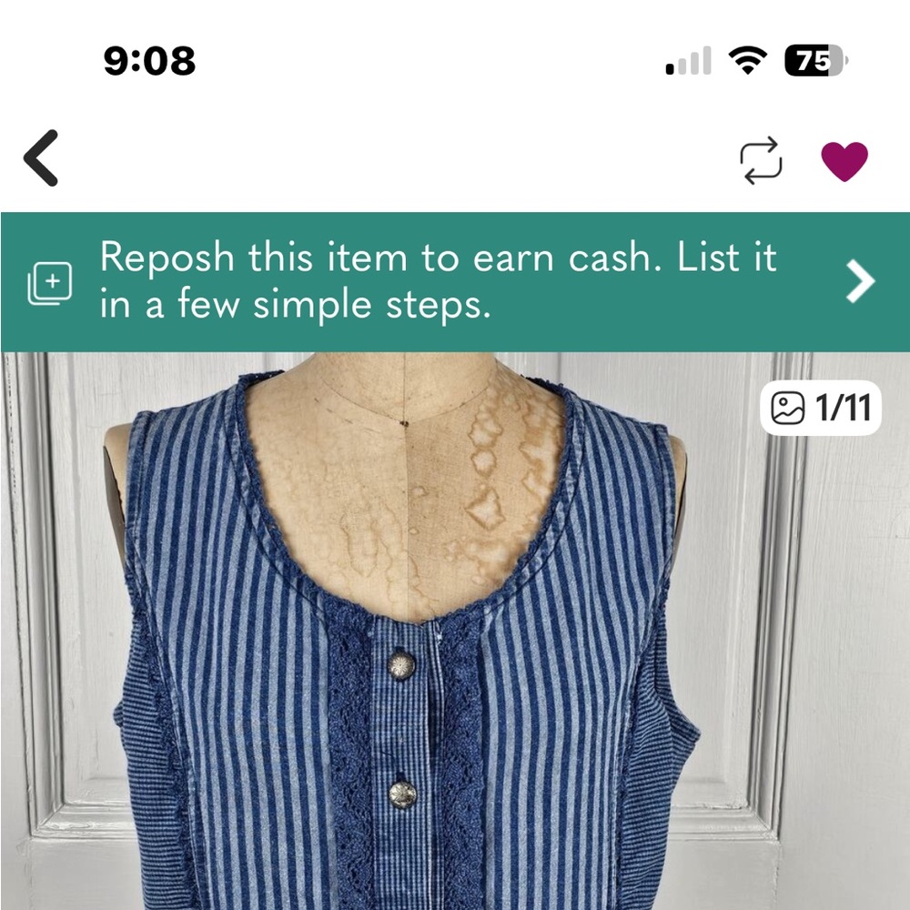 Top blue Roper vest lace western rodeo cowgirl cottage southwestern Medium